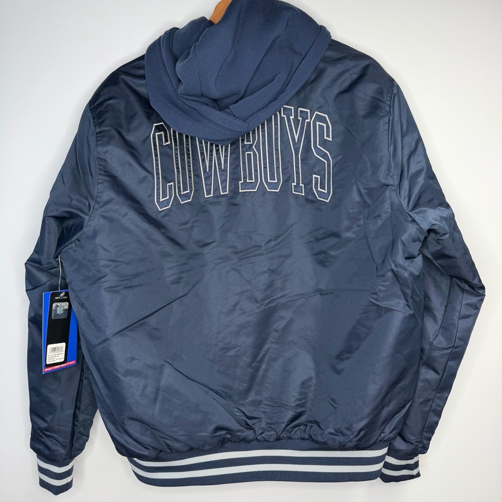 NFL Cowboys Navy Blue Hooded Jacket‎ Embroidered Logo Size Large NWT